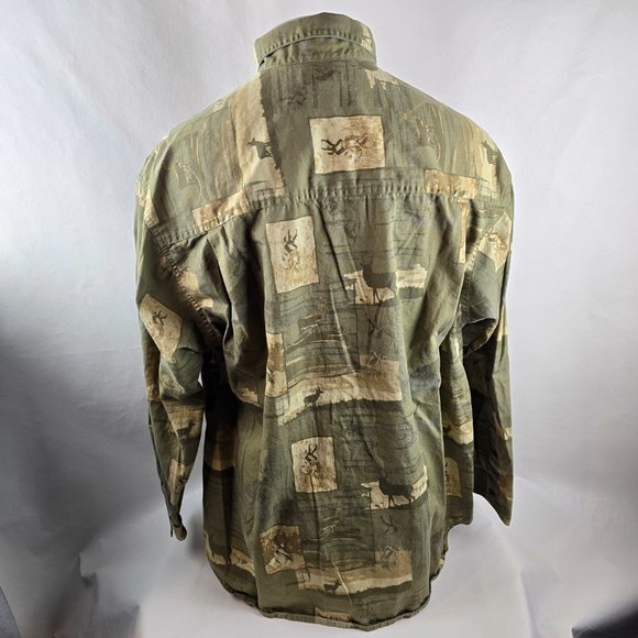 Columbia Shirt Mens Large Green Button Down River Lodge Deer Outdoors Hunting - Picture 7 of 8
